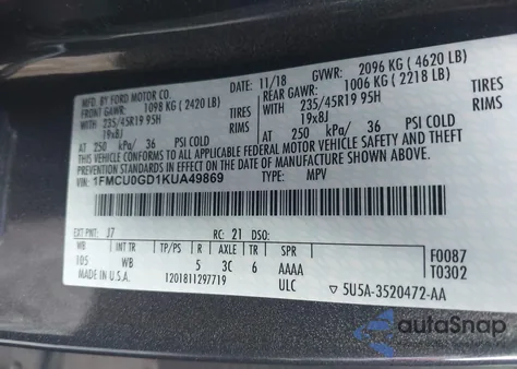 2019 Ford Escape Se from USA, damaged, VIN 1FMCU0GD1KUA49869